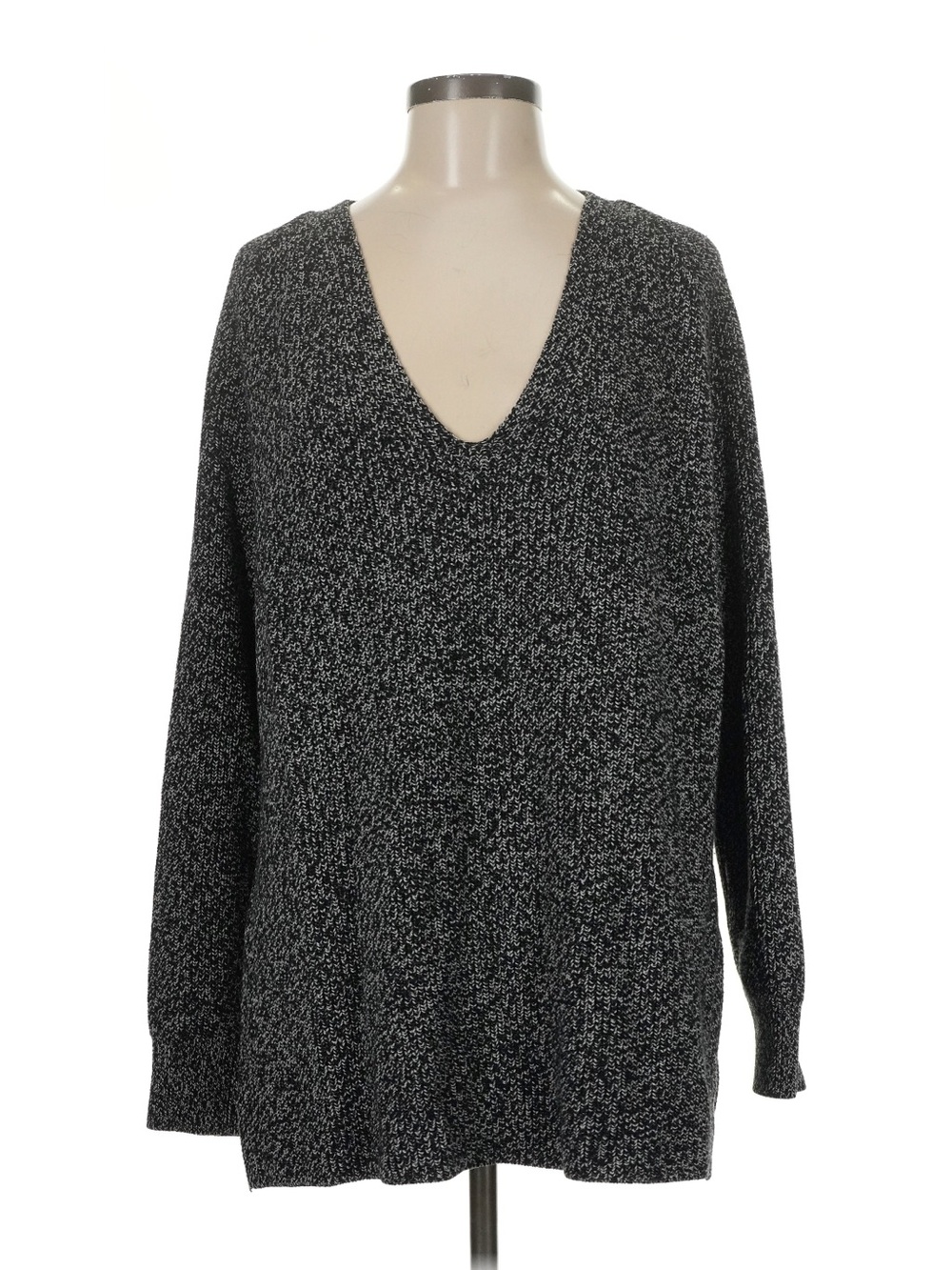 Athleta Black & White Marled V-Neck Sweater